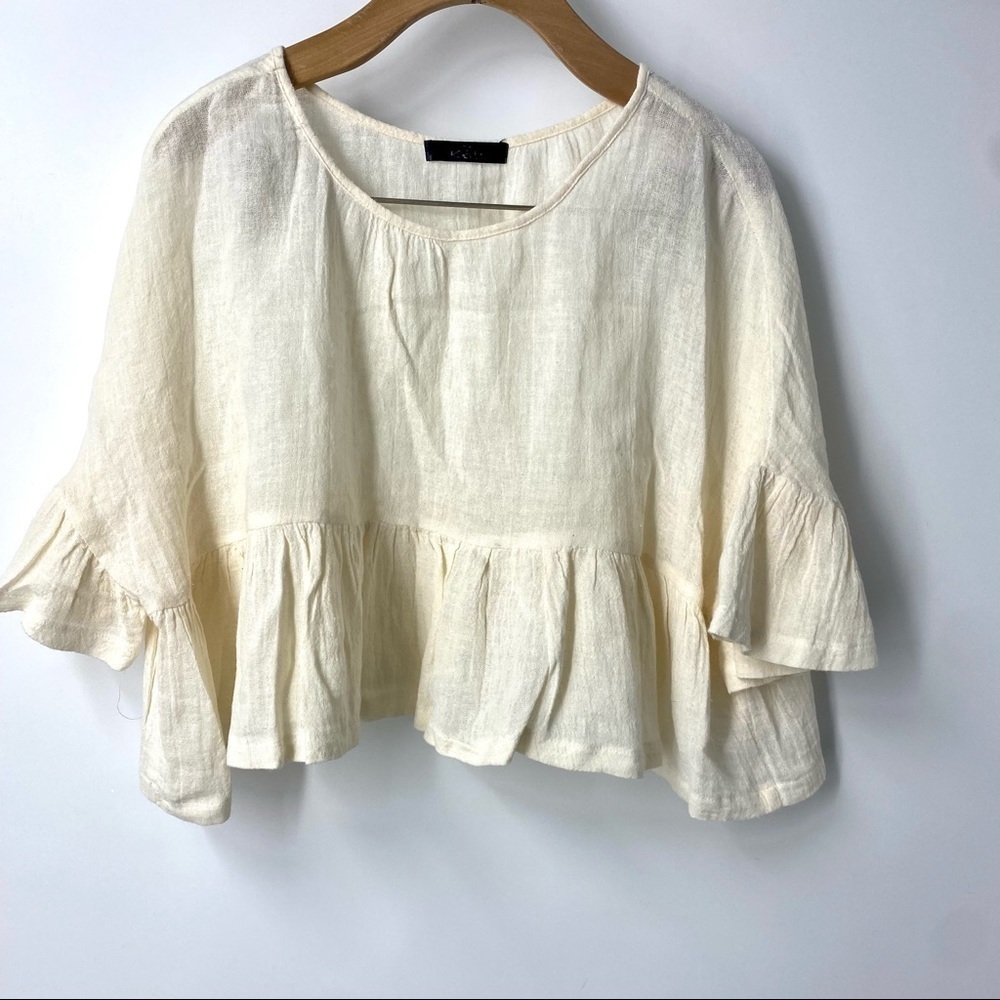 Kali cropped 100% linen oversized peplum blouse S/M